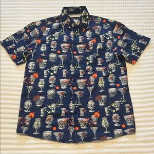 Addict Navy Cocktail Martini Pattern Men's Shirt small